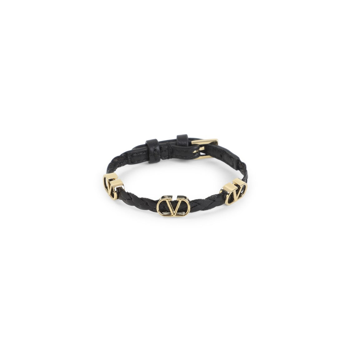 Valentino Garavani Braided Leather Bracelet With Polished Metal Accents