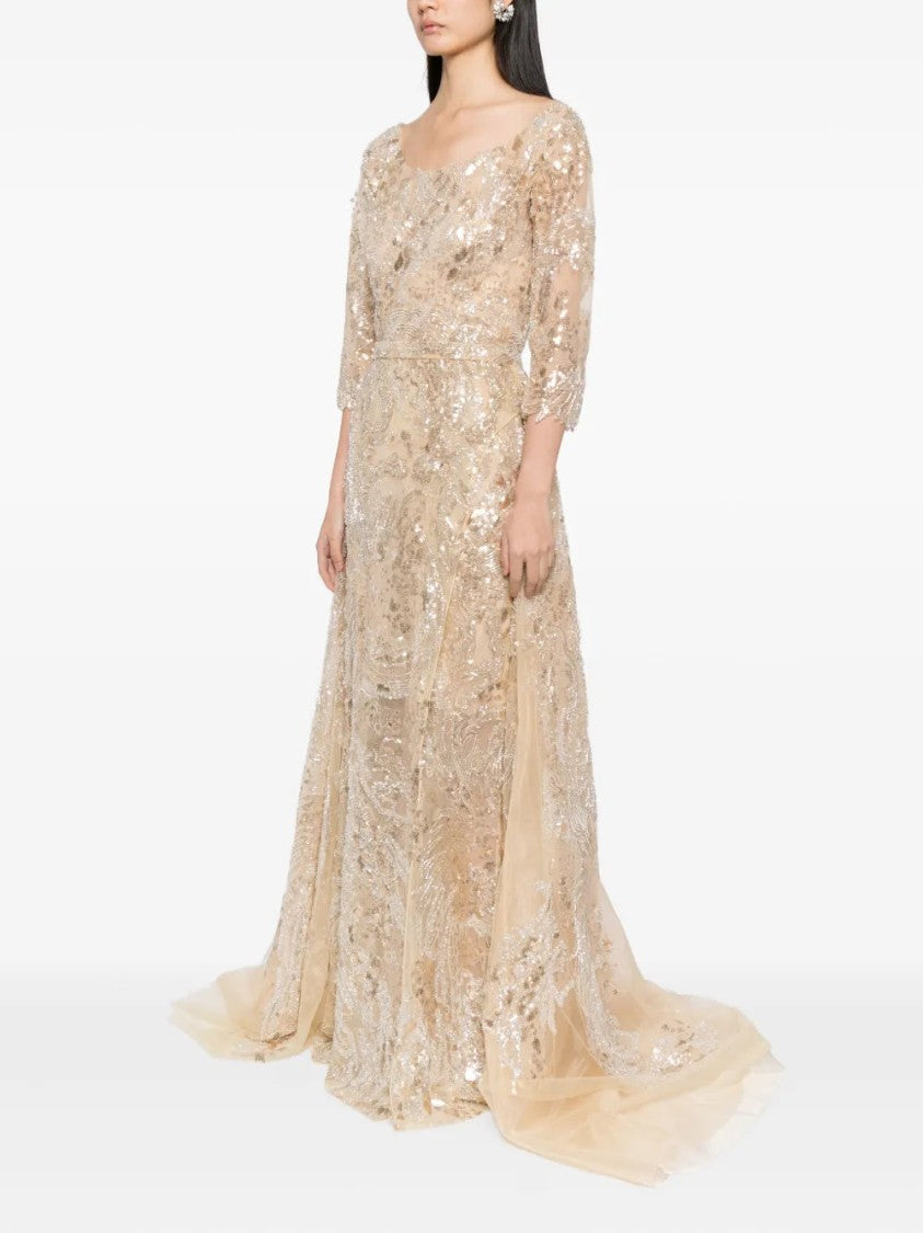 Saiid Kobeisy Embroidered Long Dress With Overskirt