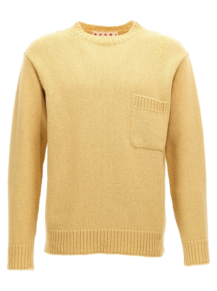Marni Crew Neck Wool Sweater With Front Pocket