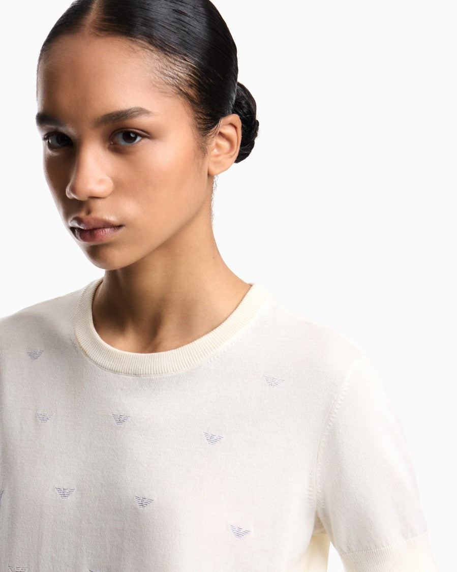 Emporio Armani Stockinette Stitch Micro Eagle Embroidered Sweater
