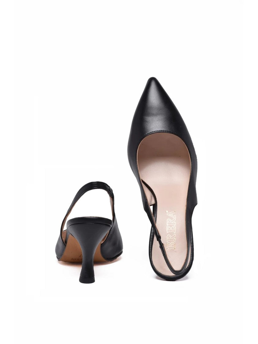 Brera Artigiani Di Milano Black Pointed-Toe Curved-Heel Leather Slingback Pumps
