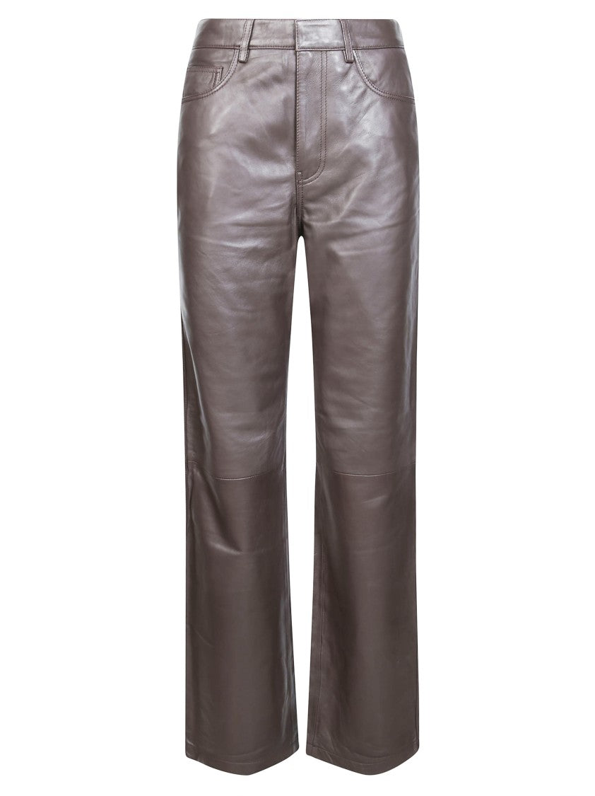 Rotate Straight-Leg Five-Pocket Leather Pants