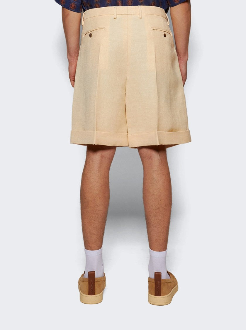 Valentino Silk Jute Textured Bermuda Shorts Butter