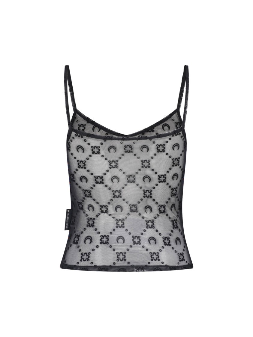 Marine Serre Black Sleeveless Sheer Crescent Moon Top