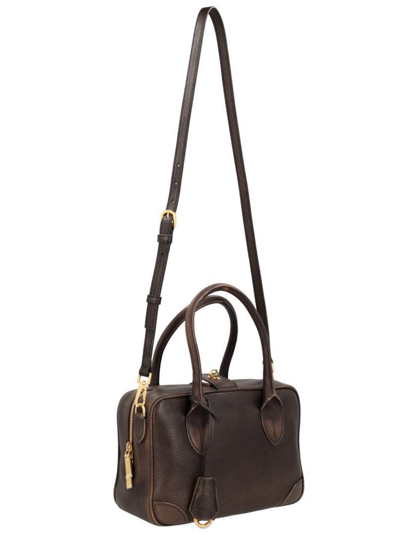 Golden Goose Deep Brown Life Textured Leather Dual Handles Handbag