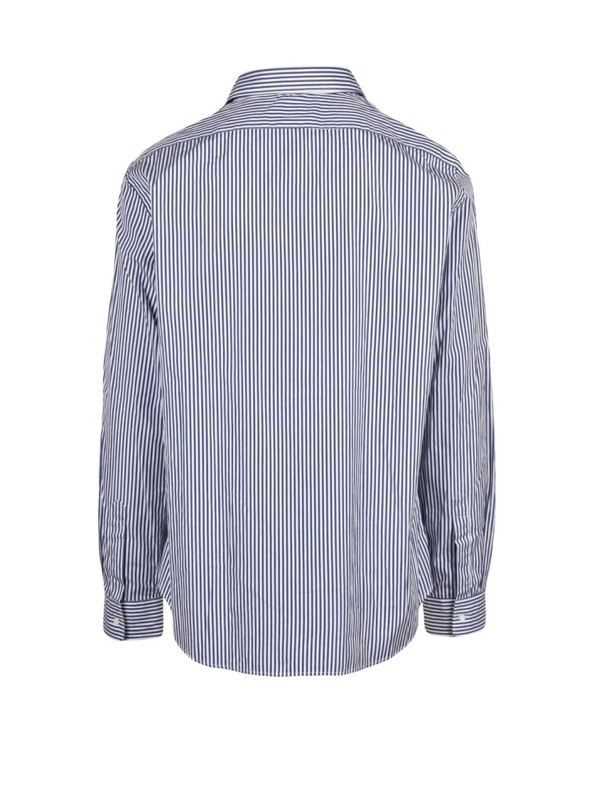 Aspesi White/Blue Striped Button-Up Cotton Shirt