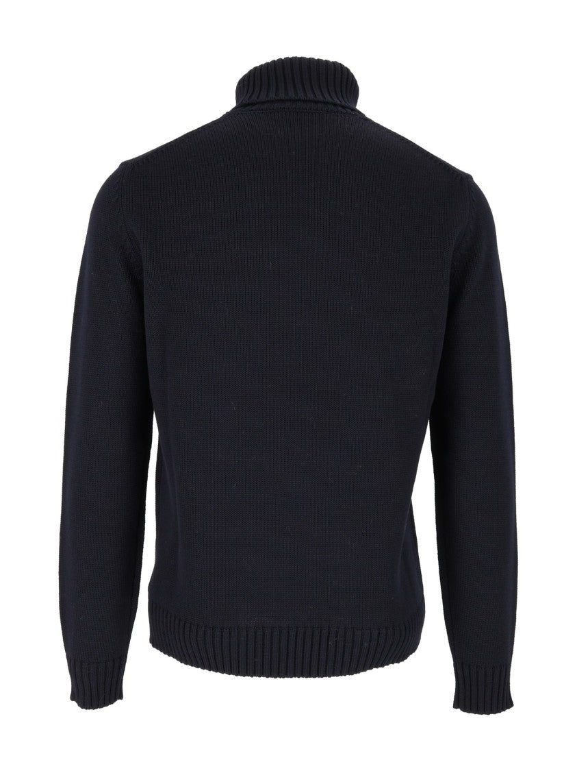 Slowear Zanone Dv Deep Blue Ribbed Turtleneck Sweater