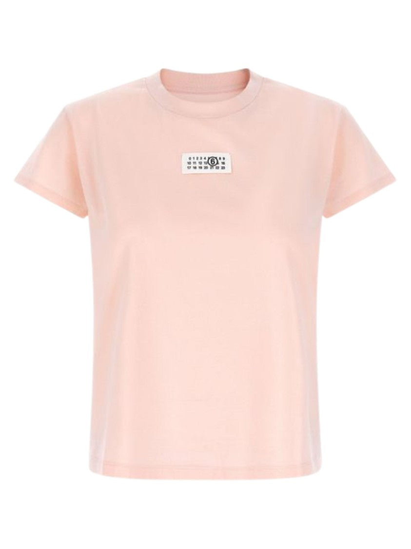 Mm6 By Maison Margiela Pink Front Logo Label Cotton T-Shirt