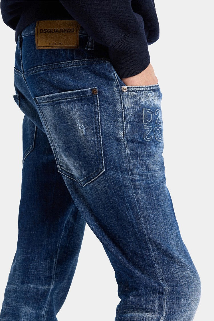 Dsquared2 Blue Slim Tapered Distressed Cotton Jeans