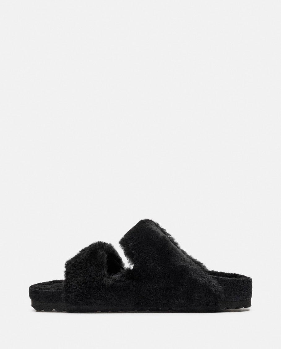 Birkenstock Black Shearling Sandals With Oversized Buckles