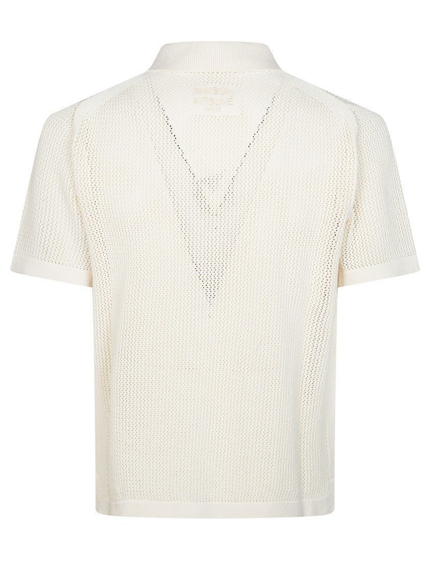 Maison Kitsuné White Open Knit Cropped Knit Shirt