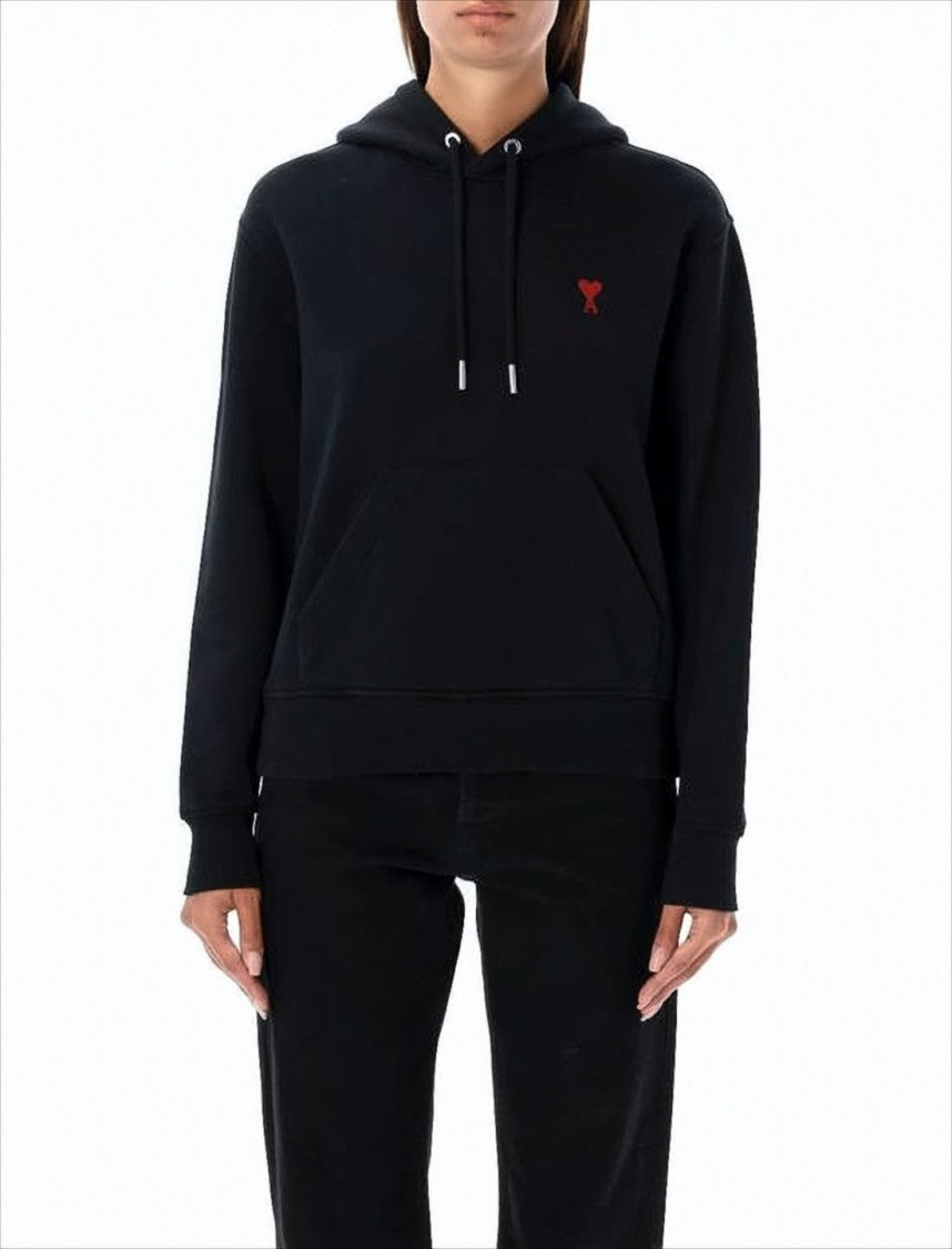 Ami Classic Black Hoodie With Subtle Heart Detail