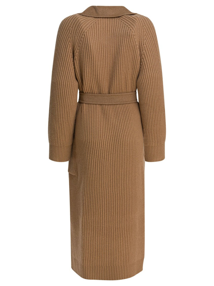 Max Mara Camel Tone Long Coat With Belted Waist