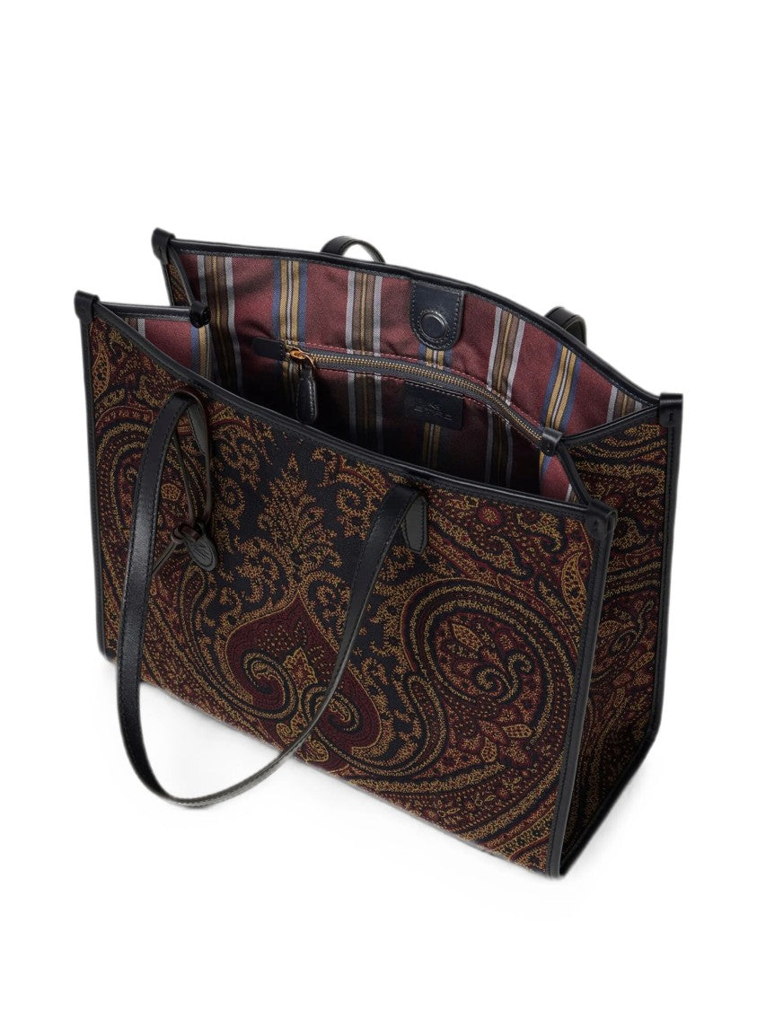 Etro Intricate Paisley Pattern Tote Bag With Leather Handles