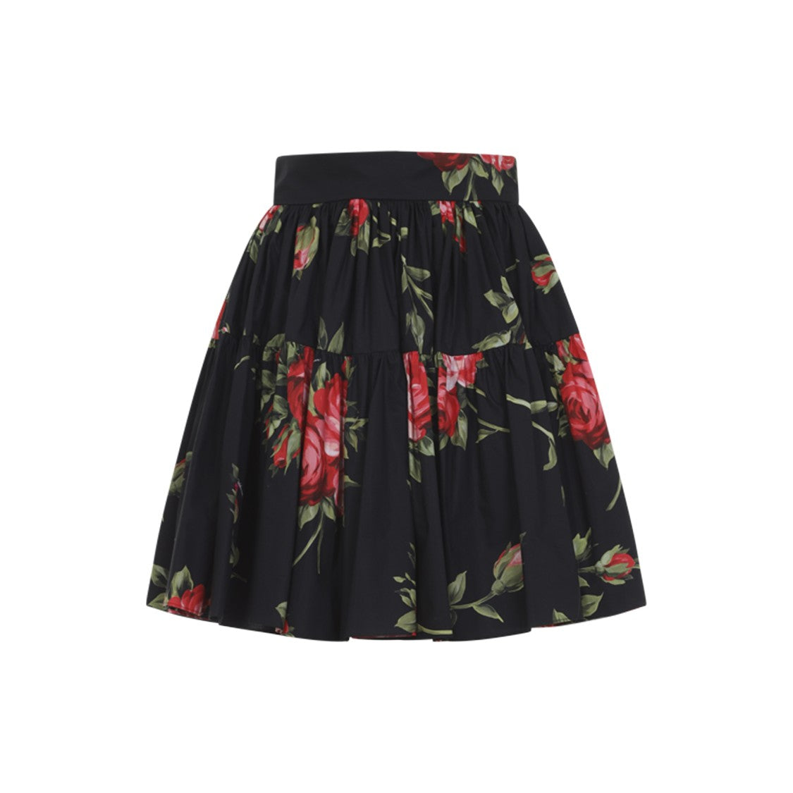 Dolce & Gabbana Black Cotton Mini Skirt With Red Floral Print