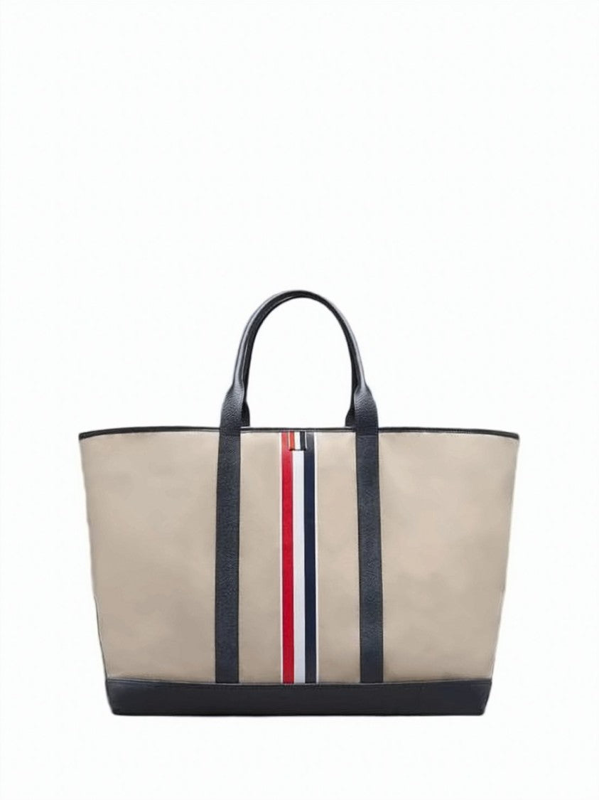 Thom Browne Spacious Cotton Tote Bag With Structured Design And Iconic Stripe