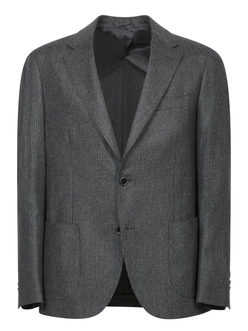 Lardini Tailored Grey Suit In Virgin Wool With Modern Fit And Pinstripe Design