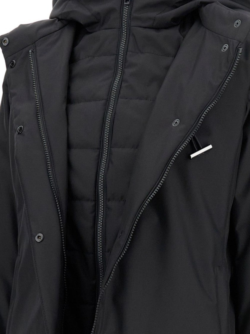 Fay Hooded Black Jacket With Quilted Detailing And Toggle Closure