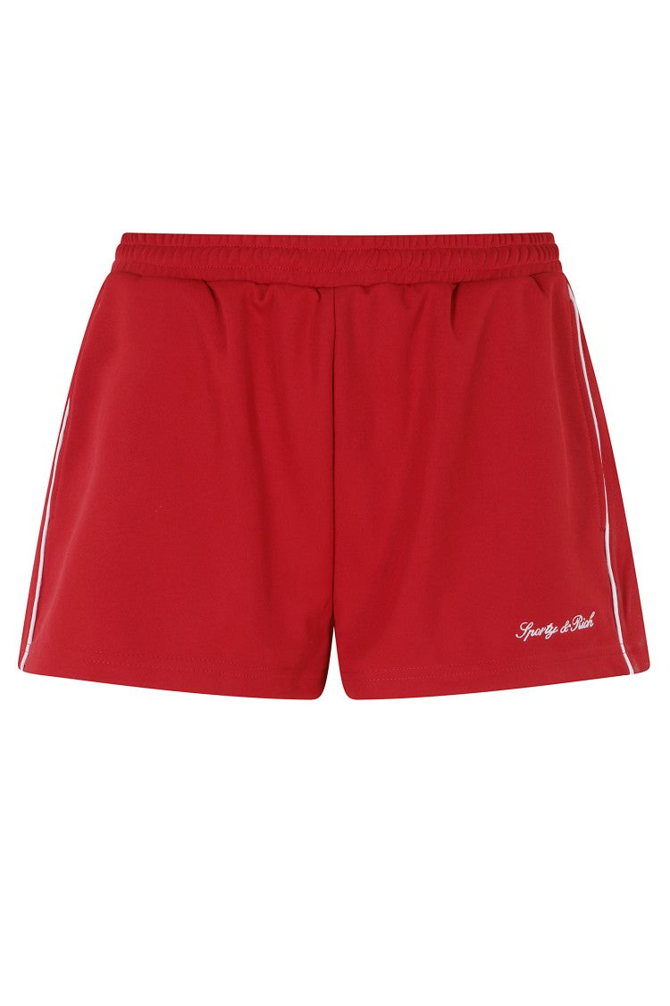 Sporty And Rich Red Signature Logo Embroidered Elastic Waist Coolmax Track Shorts