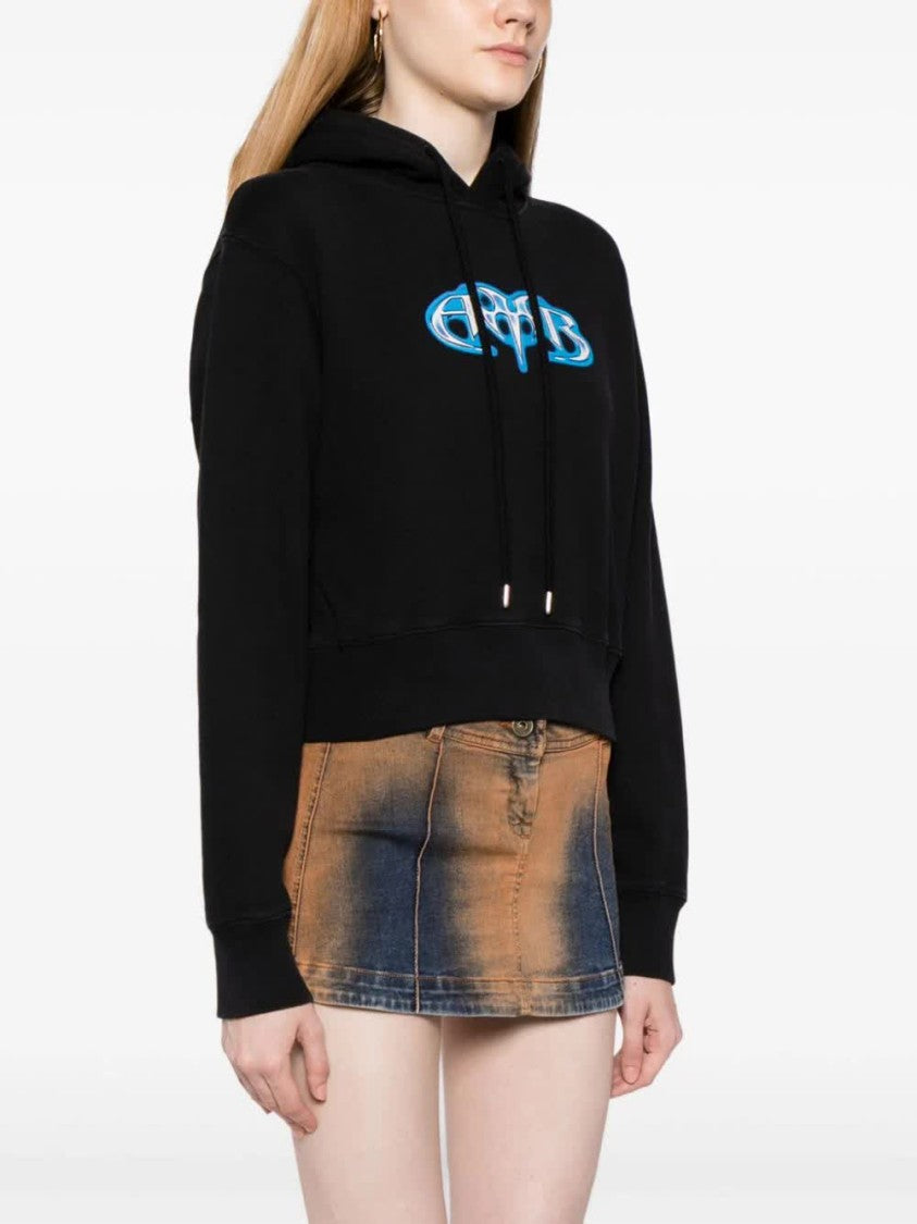 Ambush Black Amb Graphic Cropped Cotton Hoodie