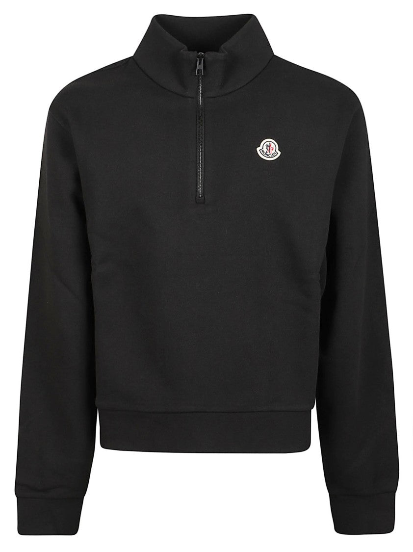 Moncler Logo Cropped Half-Zip Ribbed Cotton Sweatshirt