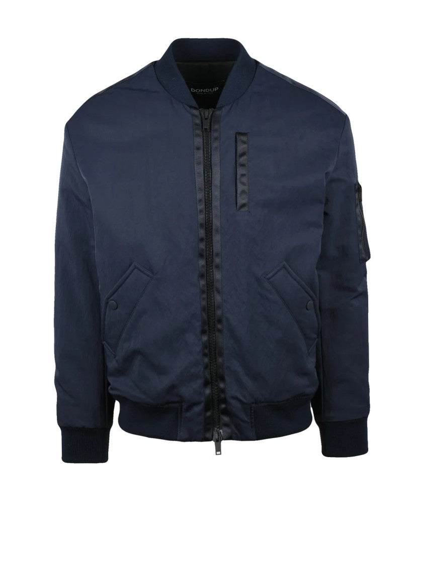Dondup Structured Blue Bomber Jacket With Zip Closure And Ribbed Detailing