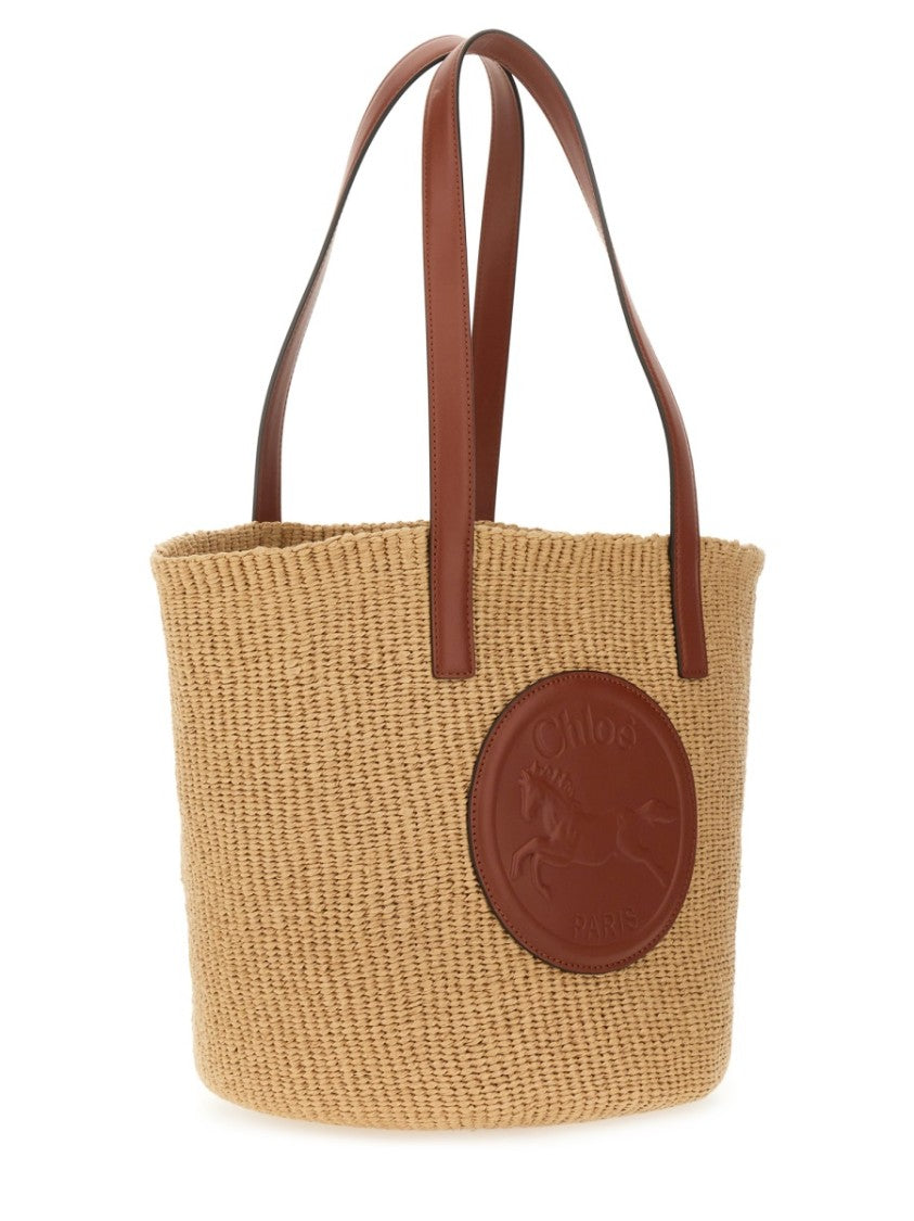 Chloé Spacious Woven Tote Bag With Horse Motif