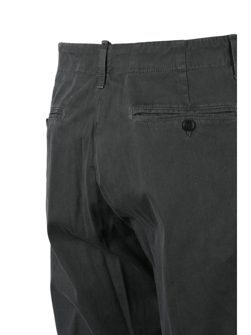 Dondup Grey Ben Pleated Tailored Stretch Cotton Trousers