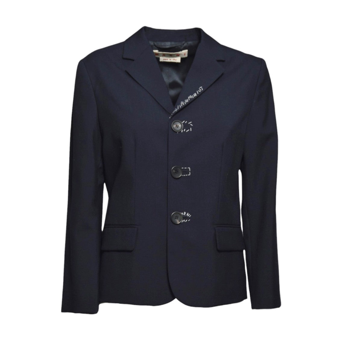 Marni Dark Blue Wool Fresh Fabric Baby Jacket With Embroidery