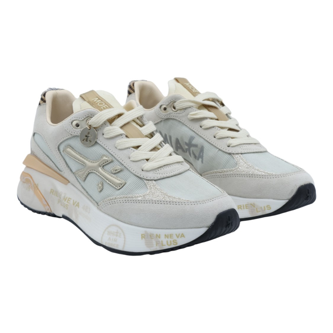 Premiata Layered Neutral Animal Print Sculpted Sole Sneakers