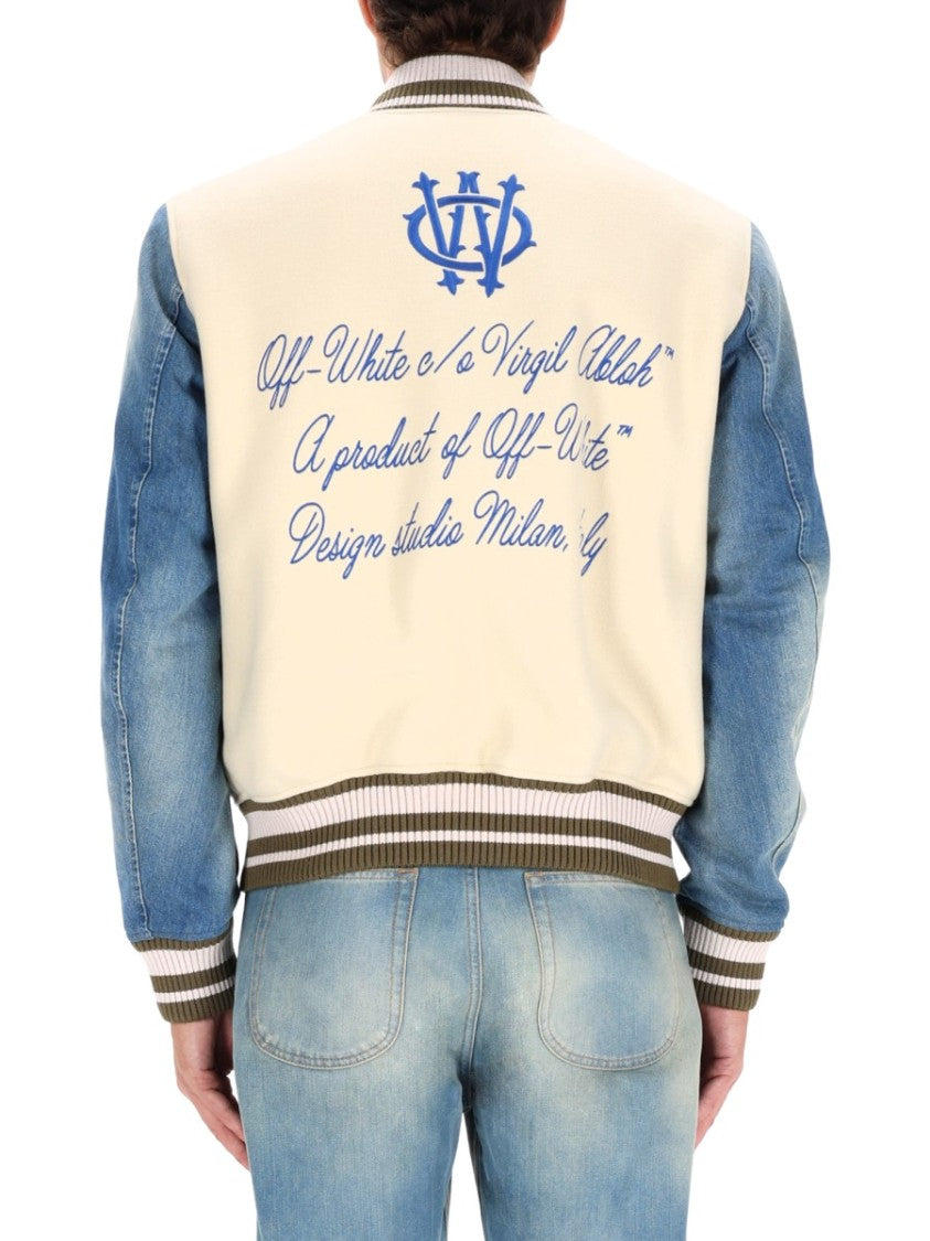 Off-White Gothic Wool Denim Jacket With Snap-Button Closure And Striped Details
