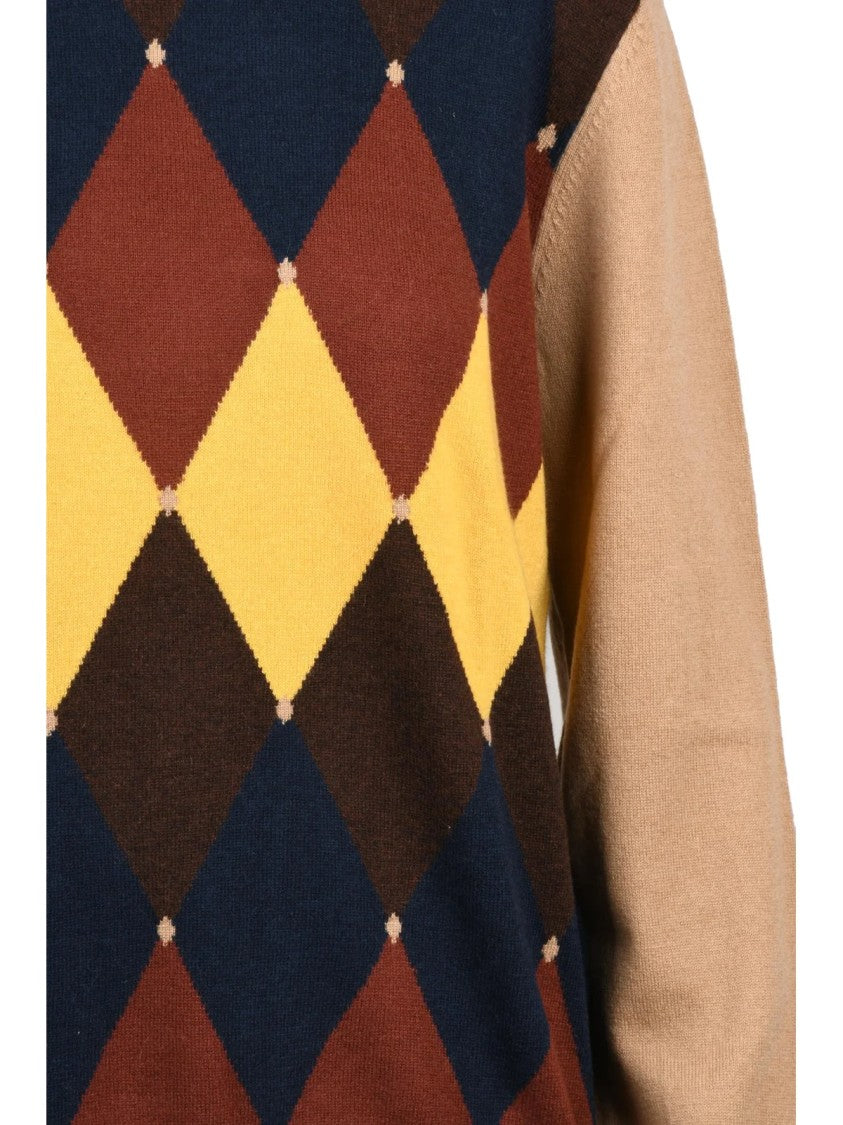 Ballantyne Argyle Pattern Cashmere Turtleneck Sweater