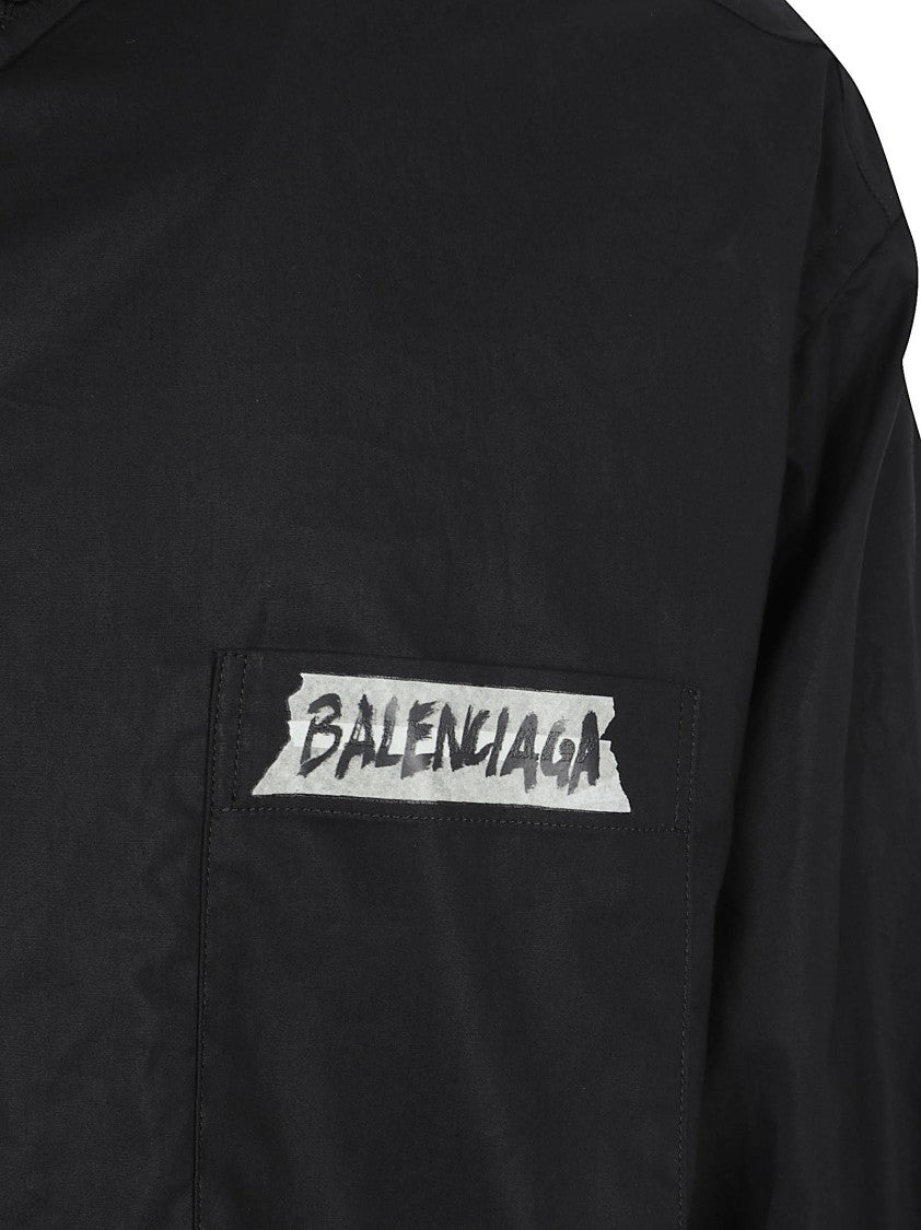 Balenciaga Button-Up Cotton Shirt With Engraved Buttons And Masking Tape Motif