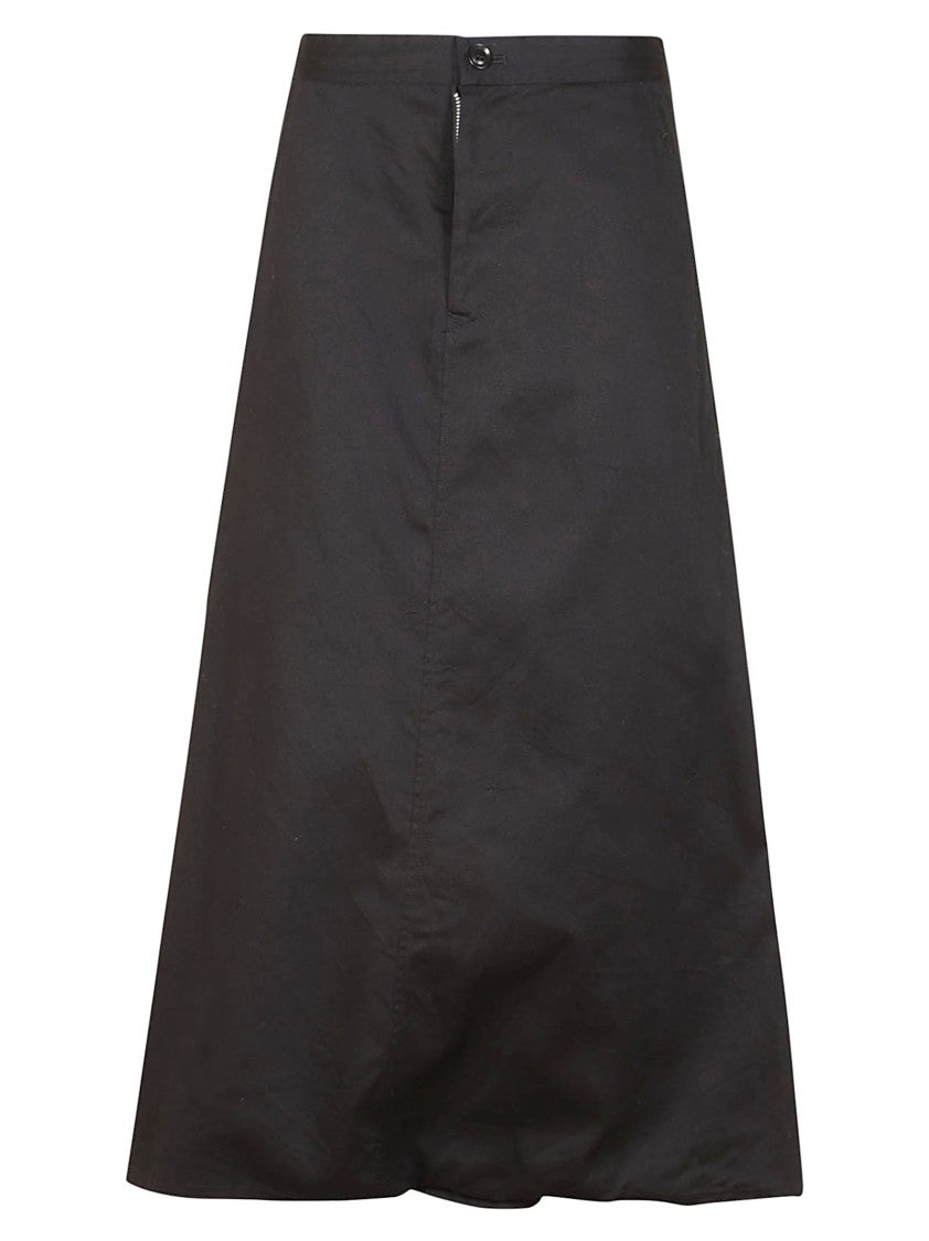 Yohji Yamamoto Flowing Black Maxi Skirt With Button Closure