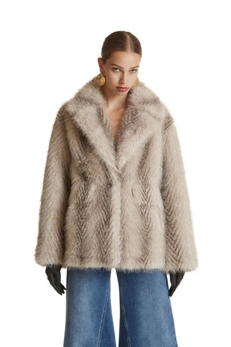Simona Corsellini Multicolor Polyester-Viscose Blend Chevron Faux-Fur Jacket