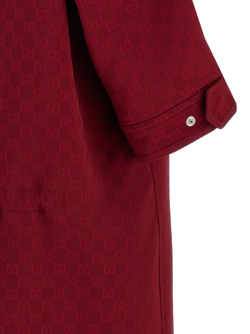 Gucci Long Oversized Gg Jacquard Coat With Drawstring Waist And High Neck