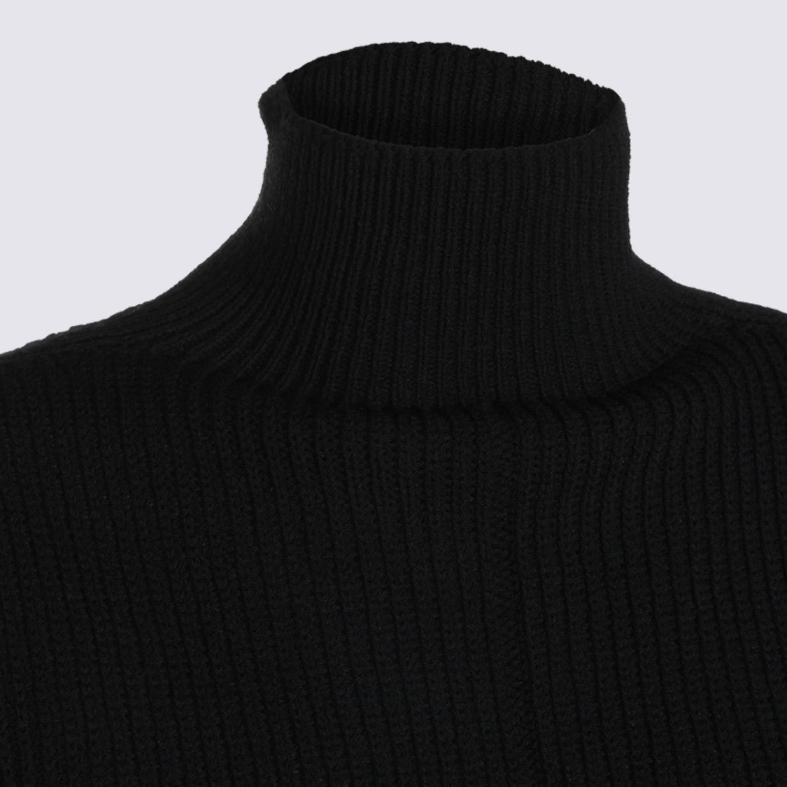 Rick Owens Cropped Black Sweater With High Turtleneck And Ribbed Texture