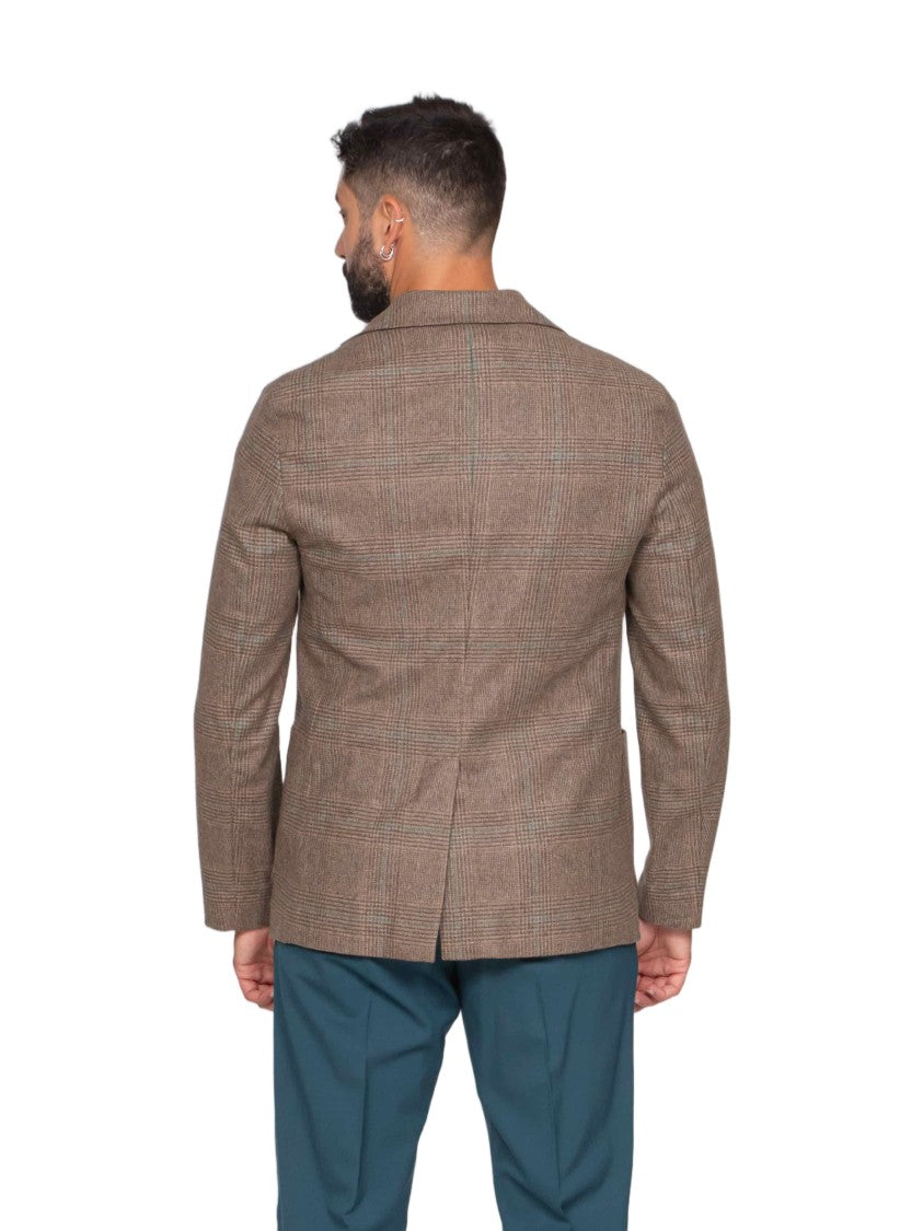 Circolo 1901 Tailored Brown Checkered Blazer With Notch Lapel