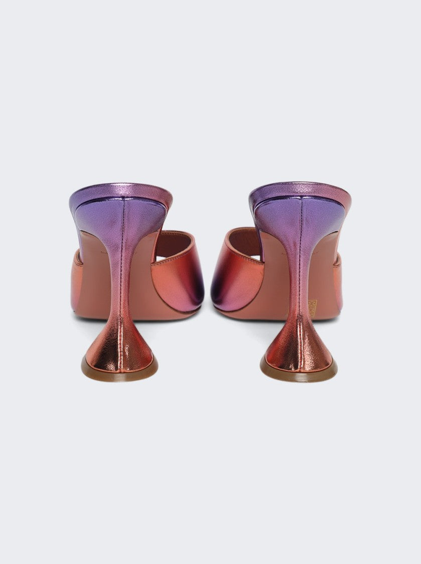 Amina Muaddi Lupita Metallic Leather Slipper Sandals Sunset Ombre