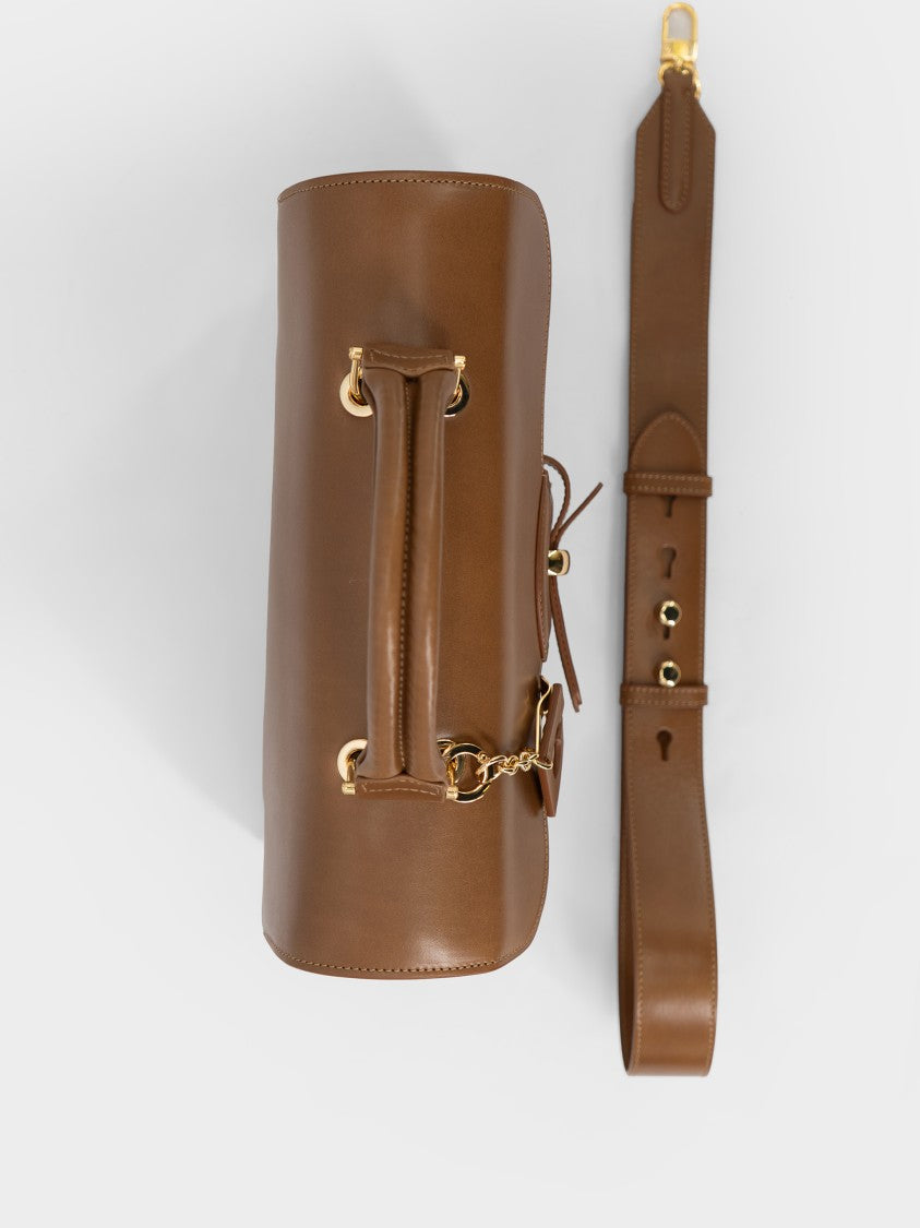 Gherardini Bellona Structured Brown Leather Buckle Handbag