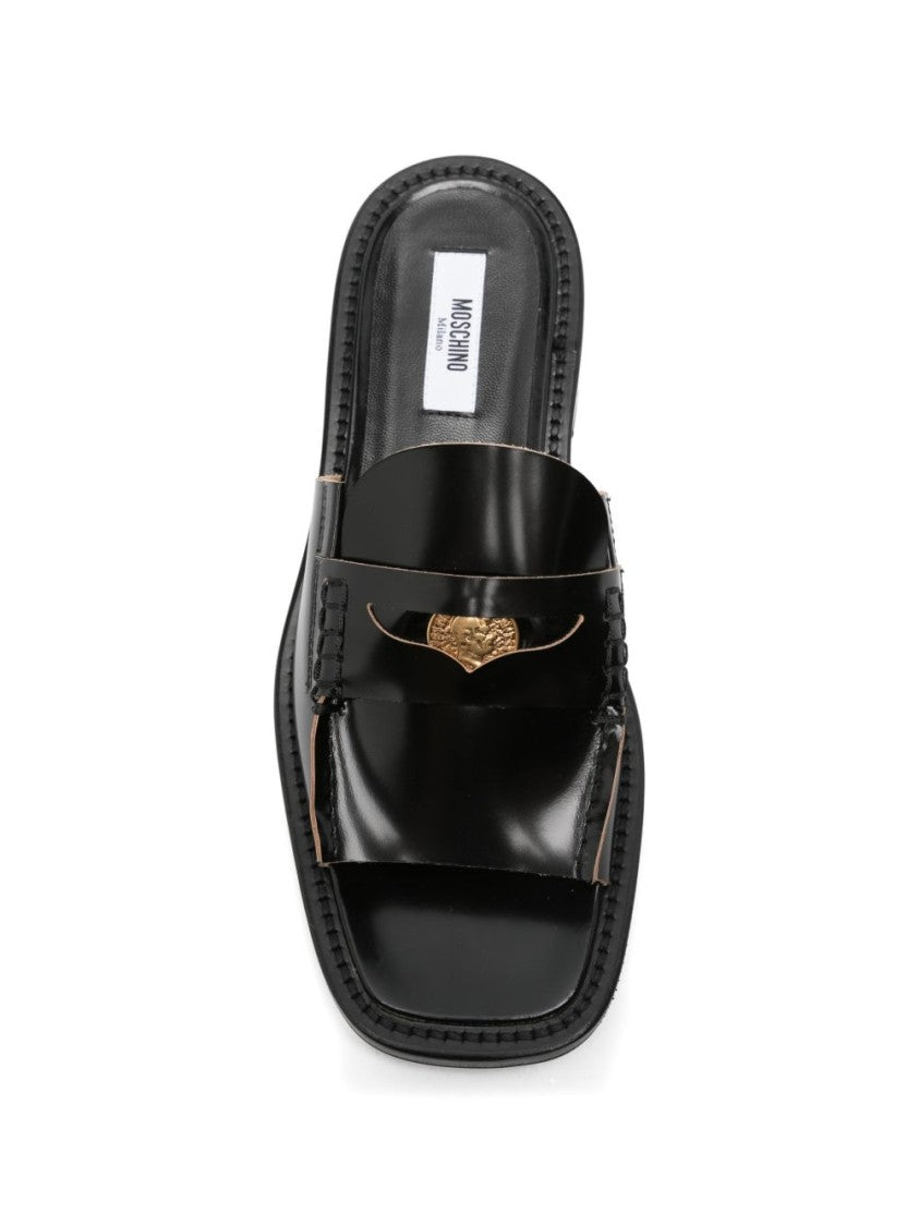 Moschino Black Silk And Nylon Open Sandals