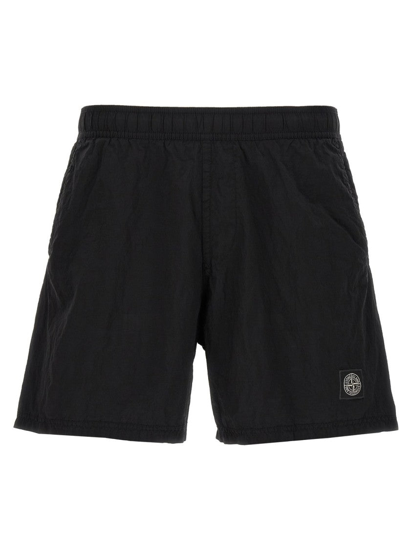 Stone Island Black Swim Shorts With Elastic Waistband