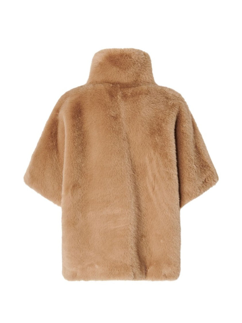 Pinko Plush Faux Fur Cropped High Collar Jacket
