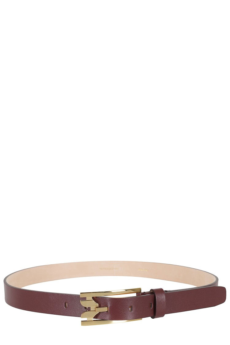 Victoria Beckham Bordeaux Regular Pin-Buckle Gold-Plated Leather Belt