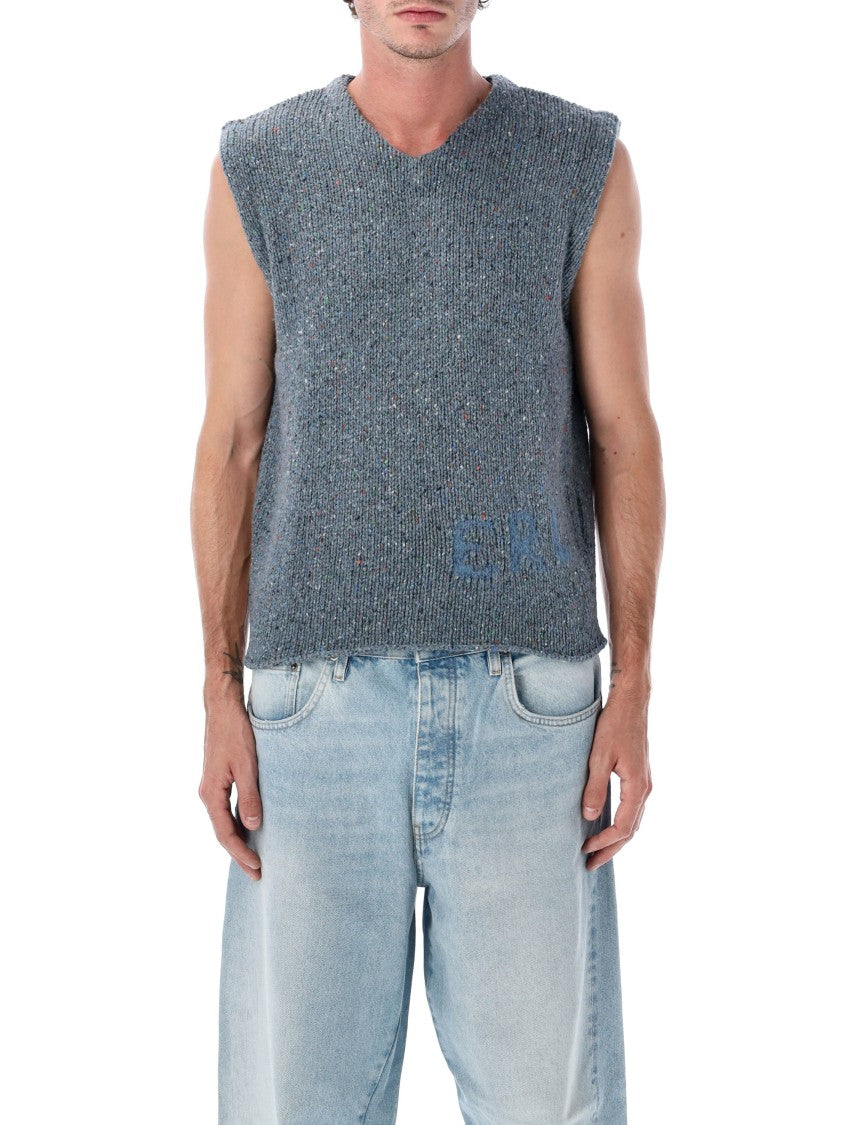Erl Blue Mélange Knit Vest