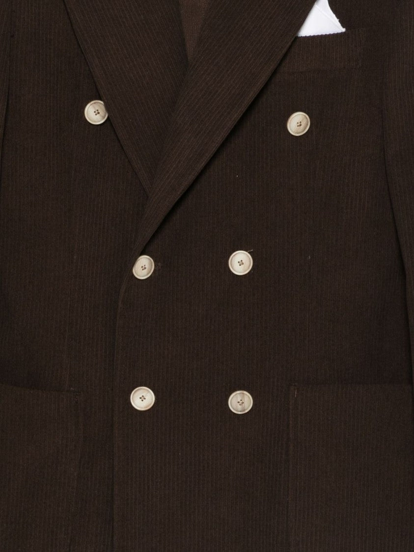 Daniele Alessandrini Structured Double-Breasted Brown Corduroy Jacket