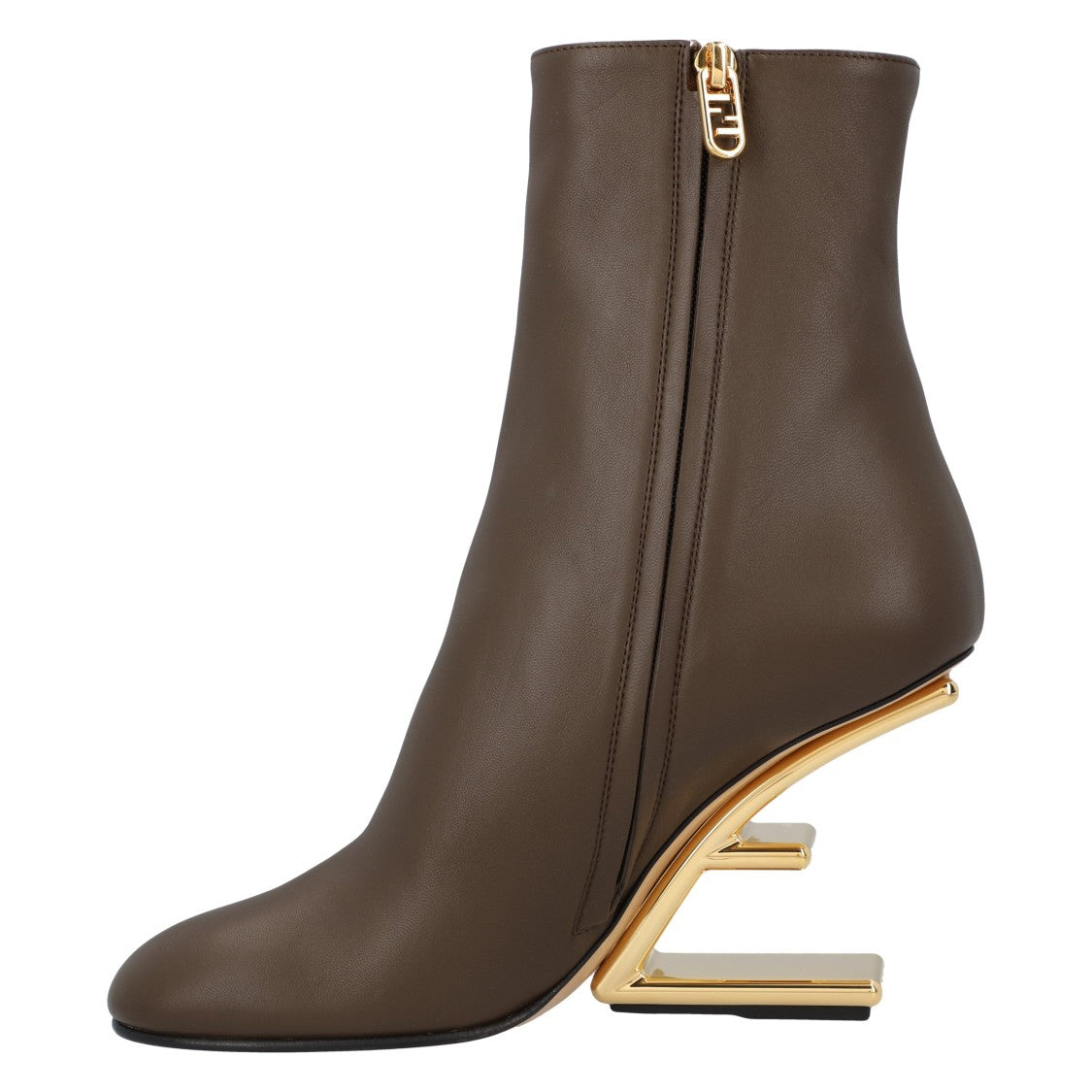 Fendi Heeled Ankle Boots With Gold-Colored Diagonal Heel