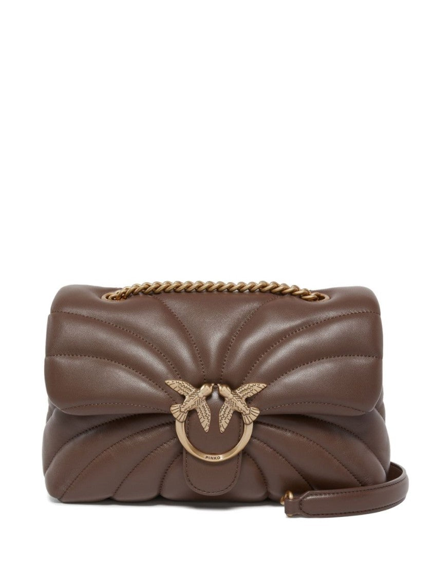 Pinko Wave-Patterned Brown Calfskin Shoulder Bag