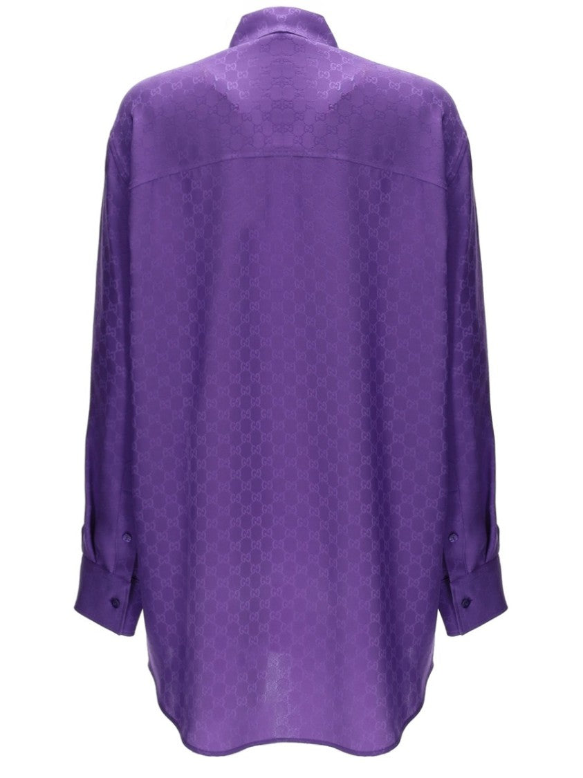 Gucci Gg Weave Oversized Purple Silk Shirt