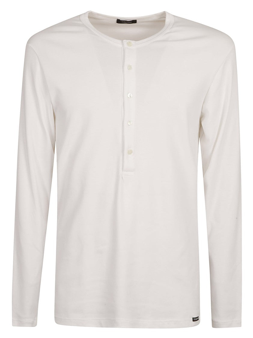 Tom Ford White Stretch-Cotton Round-Neck Henley T-Shirt